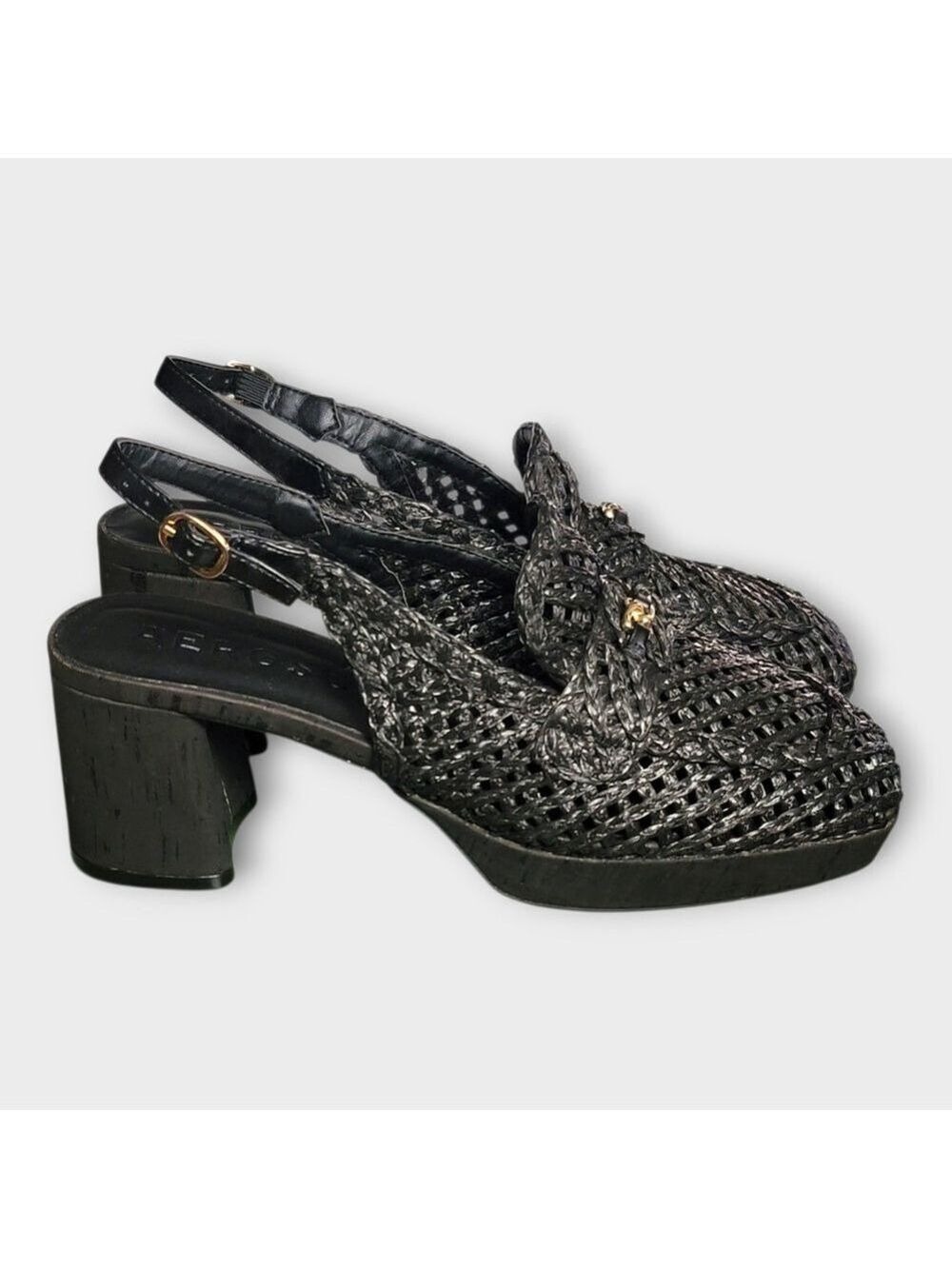 Aerosoles Womens Santiago Black Raffia Slingback Block Heel Loafers Size 10M